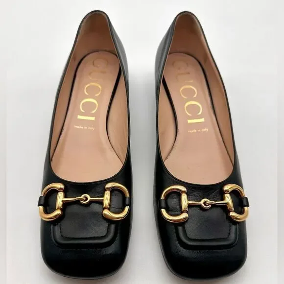 Gucci Baby Horsebit Black Leather Flats Pumps Square Toe EU 41 US 11 - Picture 3 of 14